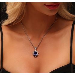 14KT White Gold 11.66 ctw GIA Certified Tanzanite and Diamond Pendant With Chain