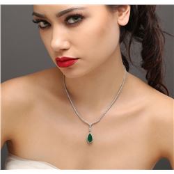 18KT White Gold 5.44 ctw Emerald and Diamond Necklace