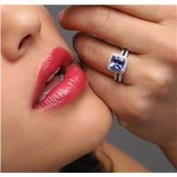 14KT White Gold 3.04 ctw Tanzanite and Diamond Wedding Ring Set