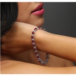 14KT White Gold 18.90 ctw Ruby and Diamond Bracelet