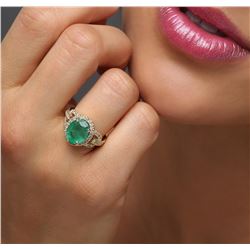 14KT Yellow Gold 2.84 ctw Emerald and Diamond Ring