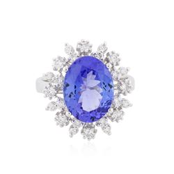 14KT White Gold 4.78 ctw Tanzanite and Diamond Ring