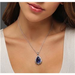 14KT White Gold GIA Certified 23.12 ctw Tanzanite and Diamond Pendant With Chain