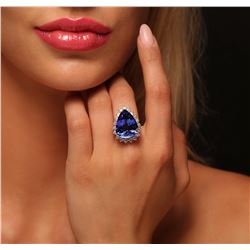 14KT White Gold 16.2 ctw GIA Certified Tanzanite and Diamond Ring