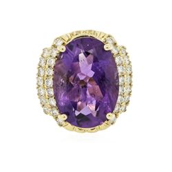 14KT Yellow Gold 10.99 ctw Amethyst and Diamond Ring