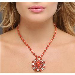 14KT Yellow Gold 33.95 ctw Coral and Diamond Necklace