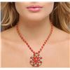 Image 1 : 14KT Yellow Gold 33.95 ctw Coral and Diamond Necklace