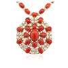 Image 4 : 14KT Yellow Gold 33.95 ctw Coral and Diamond Necklace