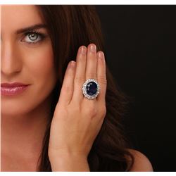 14KT White Gold 20.16 ctw Sapphire and Diamond Ring