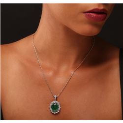 14KT White and Yellow Gold 8.95 ctw Emerald and Diamond Pendant