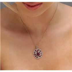14KT Yellow Gold 5.71 ctw Ruby and Diamond Pendant With Chain