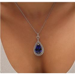 14KT White Gold GIA Certified 17.24 ctw Tanzanite and Diamond Pendant With Chain