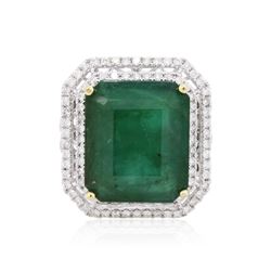 14KT White Gold 14.17 ctw Emerald and Diamond Ring