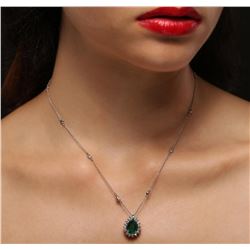 14KT White Gold 1.55 ctw Emerald and Diamond Necklace