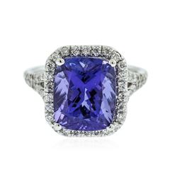 14KT White Gold 6.31 ctw Tanzanite and Diamond Ring