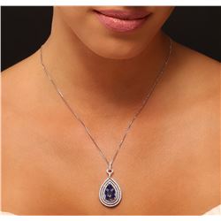 14KT White Gold 5.00 ctw Tanzanite and Diamond Pendant With Chain