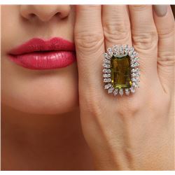 14KT White Gold 13.90 ctw Tourmaline and Diamond Ring