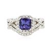 Image 3 : 14KT White Gold 1.22 ctw Tanzanite and Diamond Ring and Guard