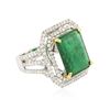 Image 2 : 14KT Two-Tone 10.85 ctw Emerald and Diamond Ring