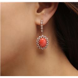 14KT Rose Gold 11.54 ctw Coral and Diamond Earrings