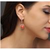 Image 2 : 14KT Rose Gold 11.54 ctw Coral and Diamond Earrings