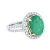 Image 4 : 14KT Two-Tone Gold 4.24 ctw Emerald and Diamond Ring