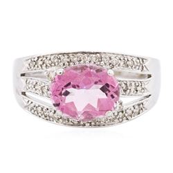 14KT White Gold 3.79 ctw Pink Topaz and Diamond Ring