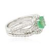 Image 2 : 14KT White Gold 1.43 ctw Emerald and Diamond Wedding Ring Set