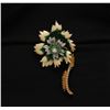 Image 2 : 18KT Two-Tone Gold 1.06 ctw Emerald and Diamond Flower Brooch