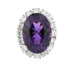 14KT White Gold 12.96 ctw Amethyst and Diamond Ring