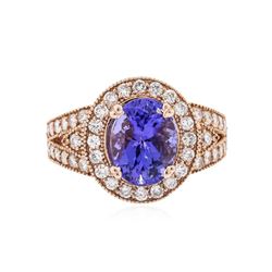 14KT Rose Gold 3.66 ctw Tanzanite and Diamond Ring