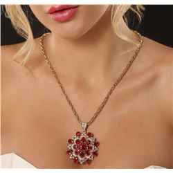 14KT Yellow Gold 34.26 ctw Ruby & Diamond Pendant with Chain