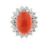 Image 3 : 14KT White Gold 8.76 ctw Red Coral and Diamond Ring