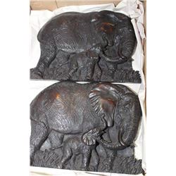 FLAT W/ 2 ELEPHANT WALL HANGING PLAQUES