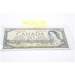 1954 SCARCE DEVILS FACE IN HAIR 20 DOLLAR BANKNOTE