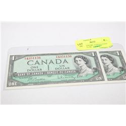 1954 GEM UNCIRC. CONSECUTIVE S/N $1 NOTE X2