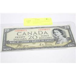 1954 SCARCE DEVILS FACE IN HAIR 20 DOLLAR BANKNOTE