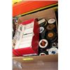 Image 1 : BOX W/ VARIOUS HOCKEY PUCKS AND CARDS