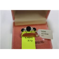 STERLING SILVER SAPPHIRE AND WHITE TOPAZ RING