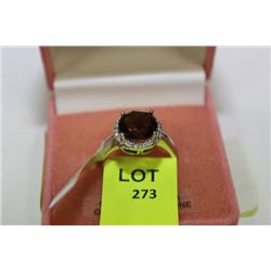 STERLING SILVER DIAMOND AND SMOKEY QUARTZ RING