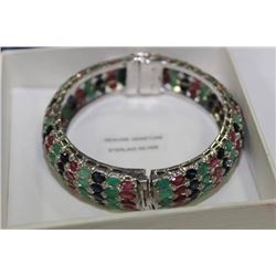 STERLING SILVER EMERALD, RUBY AND BLUE SAPPHIRE
