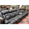 Image 1 : BLACK RECLINING W WHITE STITCHING LEATHER COUCH
