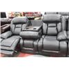 Image 3 : BLACK RECLINING W WHITE STITCHING LEATHER COUCH