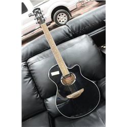 YAMAHA BLACK GUITAR WITH PICK-UP AND SOFT CASE