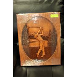 AUTHENTIC "THE FAIRWAY" WOOD GOLF CARVING 19"x15"