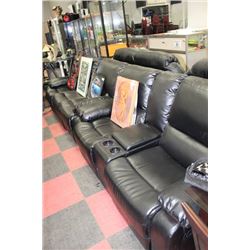 BLACK LEATHER RECLINING SOFA W CONSOLE LOVE SEAT