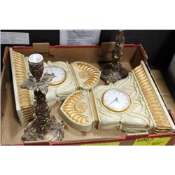 PAIR OF MANTLE CLOCKS WITH CANDLE HOLDERS