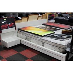 WHITE KING SIZE BED W/ 2 DETACHABLE SIDE TABLES