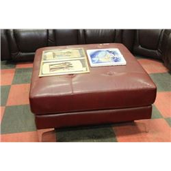 SHOWHOME RED BI-CAST LEATHER OTTOMAN
