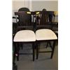 Image 1 : PAIR OF WOOD AND FABRIC BAR HEIGHT SIDECHAIRS